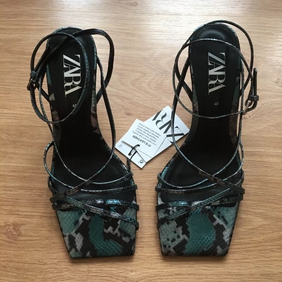 ZARA SNAKESKIN PRINT LEATHER HIGH-HEEL SANDALS WITH SQUARE TOES Size 6.5… - Picture 9 of 9
